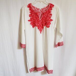 White and Pink Embroidered Tunic.  Size Large